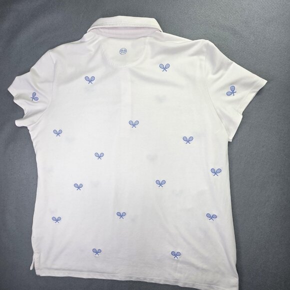 Renwick Polo Shirt Womens XL White Tennis Racket Embroidered Golf Stretch Pima - Picture 6 of 10